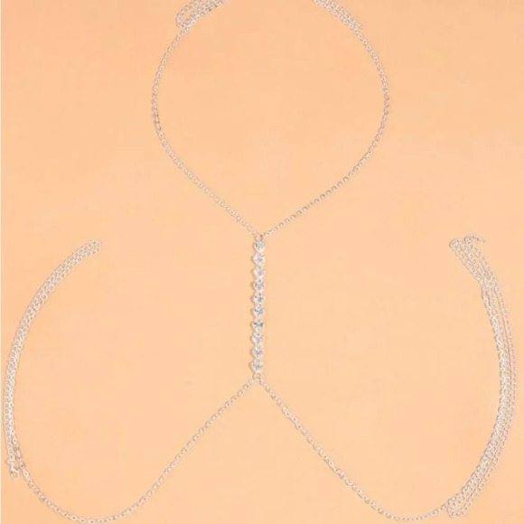 Silver Heart Zircon Body Chain, Elegant, Classy, Minimalist, Punk - Picture 2 of 4